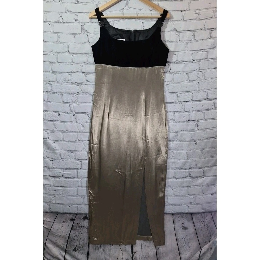 Vintage Jessica McClintock Gunne Sax Cocktail Dress Size 11/12 Velvet Gold Satin